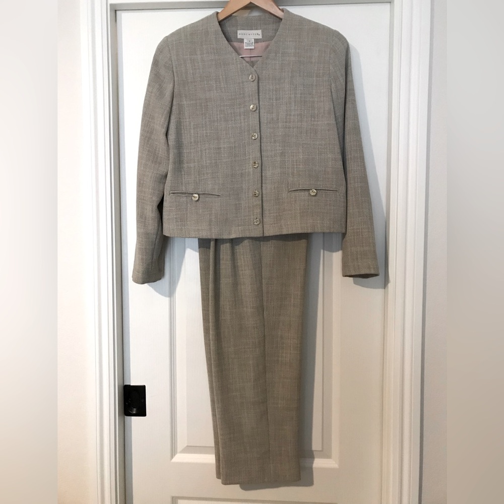 Doncaster suit in taupe. Jacket size 6; slacks size 4.